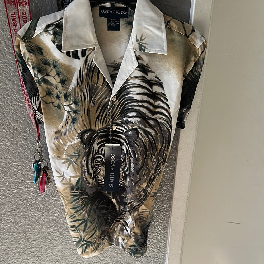 Beige Tiger Print Men's Shirt